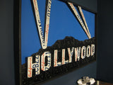 Hollywood sign made from vintage license plates