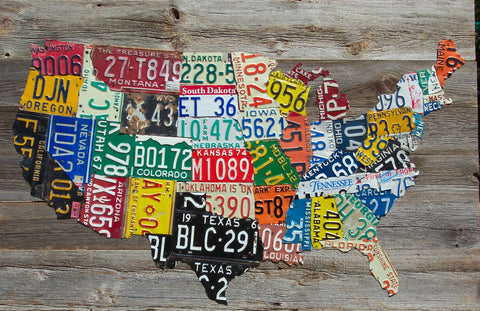 USA License plate map vintage barnwood