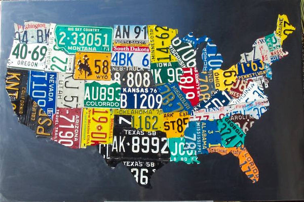 Stainless License Plate Map of the USA